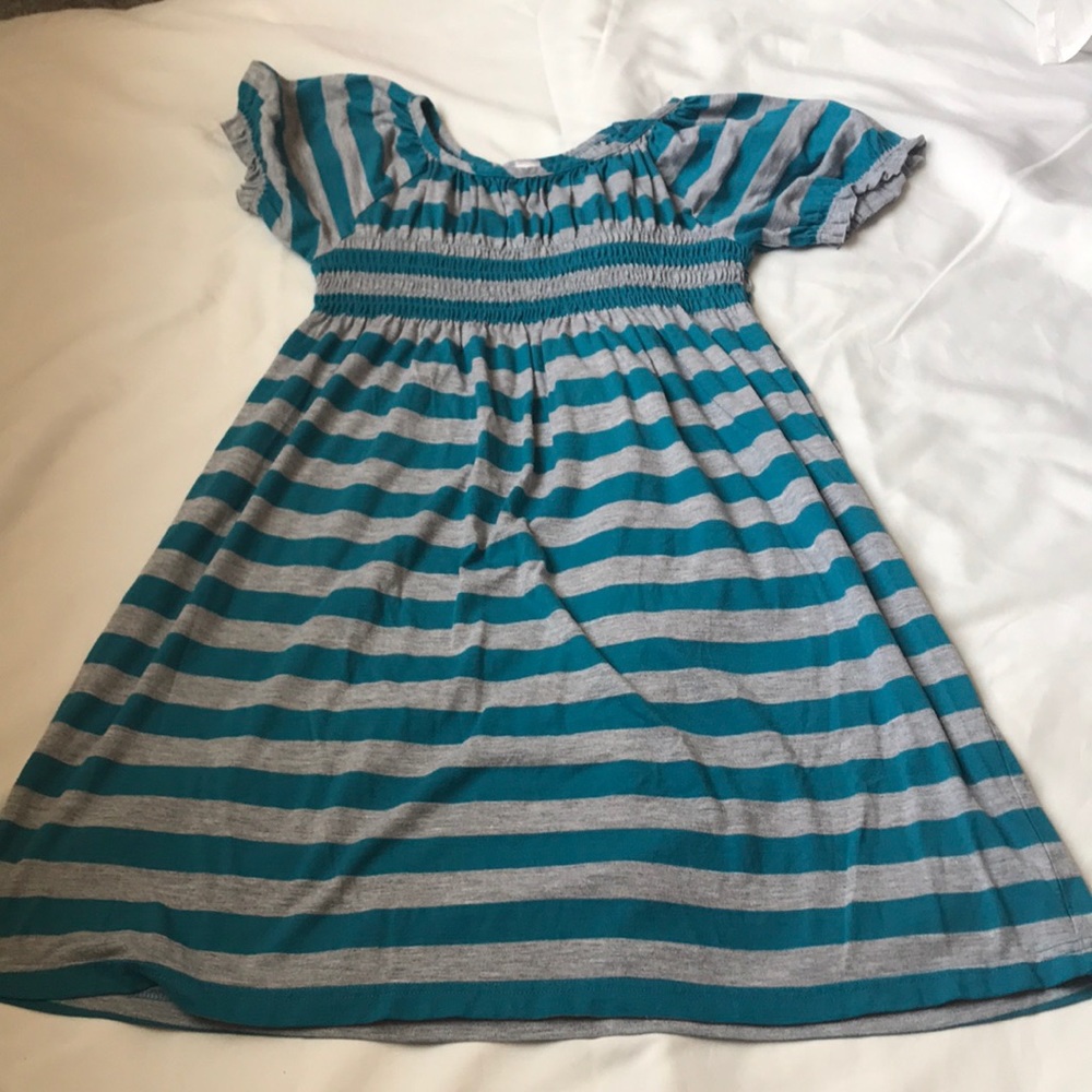 Striped turquoise and grey dress